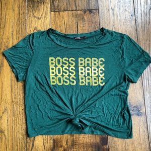 Love Culture Boss Babe Green and yellow crop top